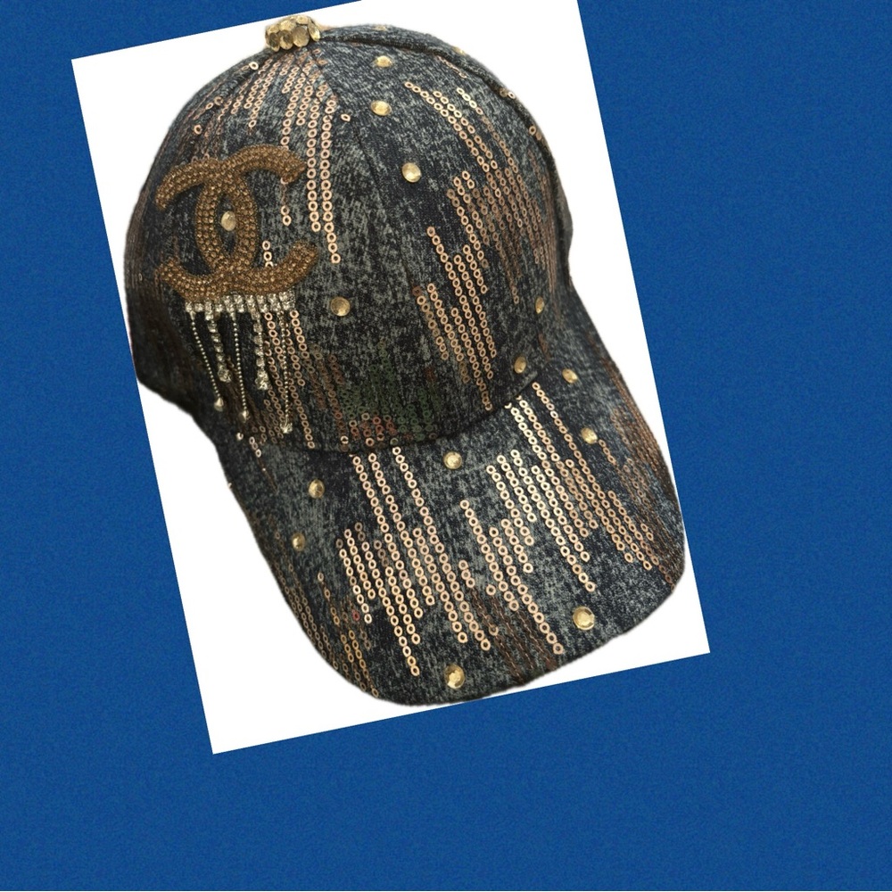 Black and Gold Sequin Cap